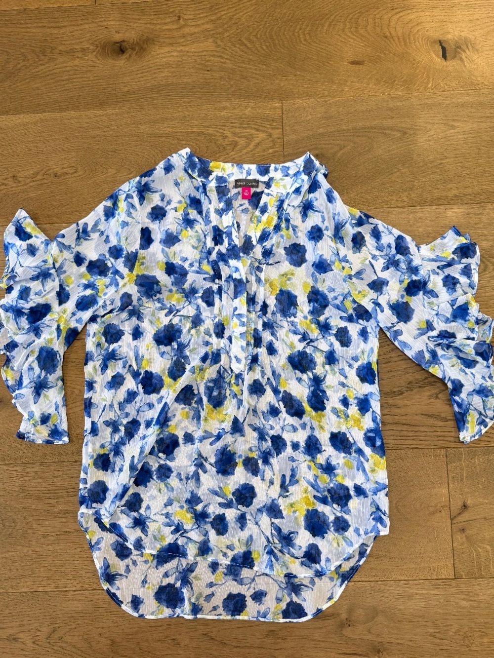 Vince Camuto blouse.  Blue and yellow pattern.
